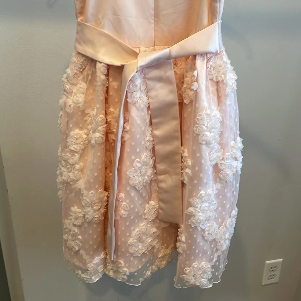 Bonnie Jean Girls Lace Floral Pink Satin Dress, Size 6, EUC, Flower Girl Dress